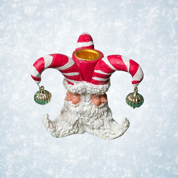 Vintage Holiday Christmas Candle Holder - Santa with Goldtone Pom-Pom - Picture 1 of 5